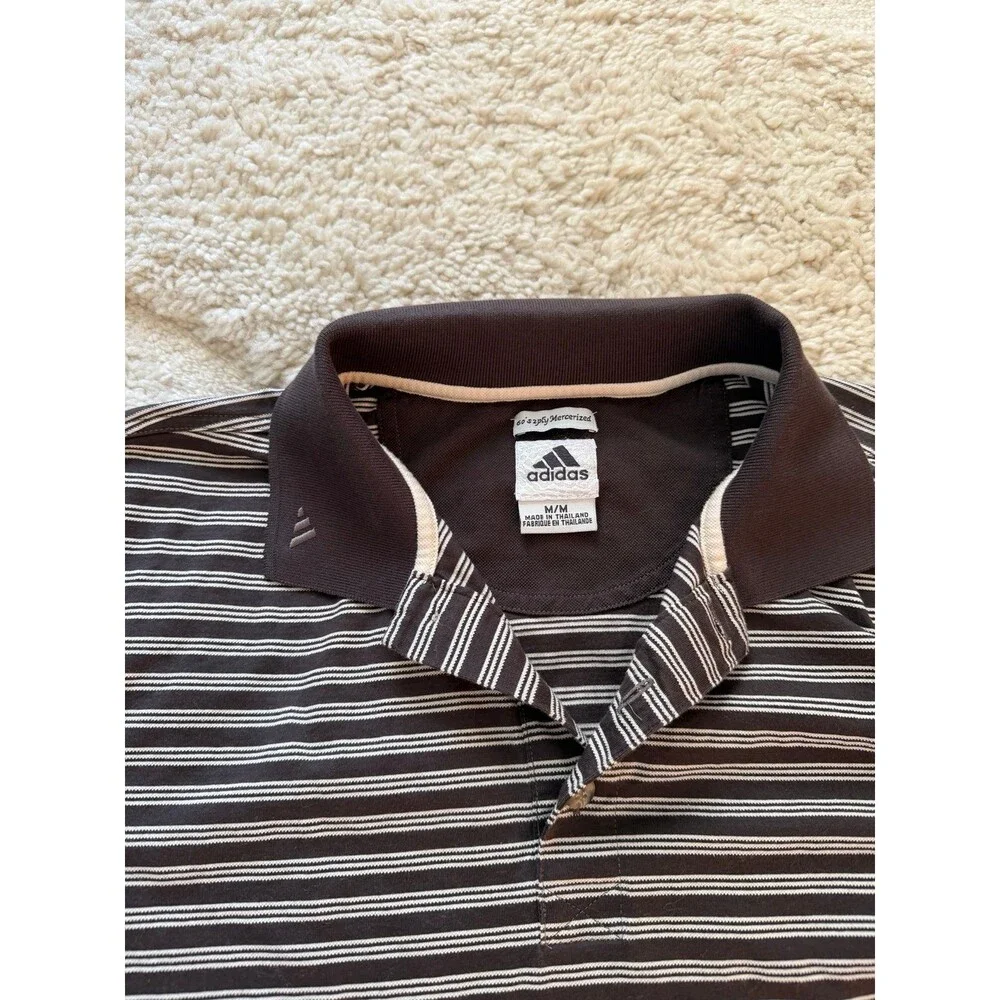 Adidas Mercerized Cotton Polo Shirt Men’s M Medium Brown White Striped Golf